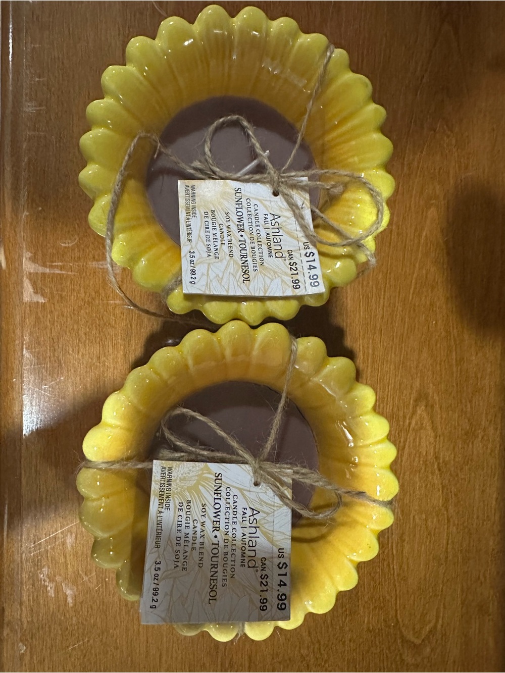 Ashland Yellow Sunflower Ceramic Tealight Holders - Set of 2